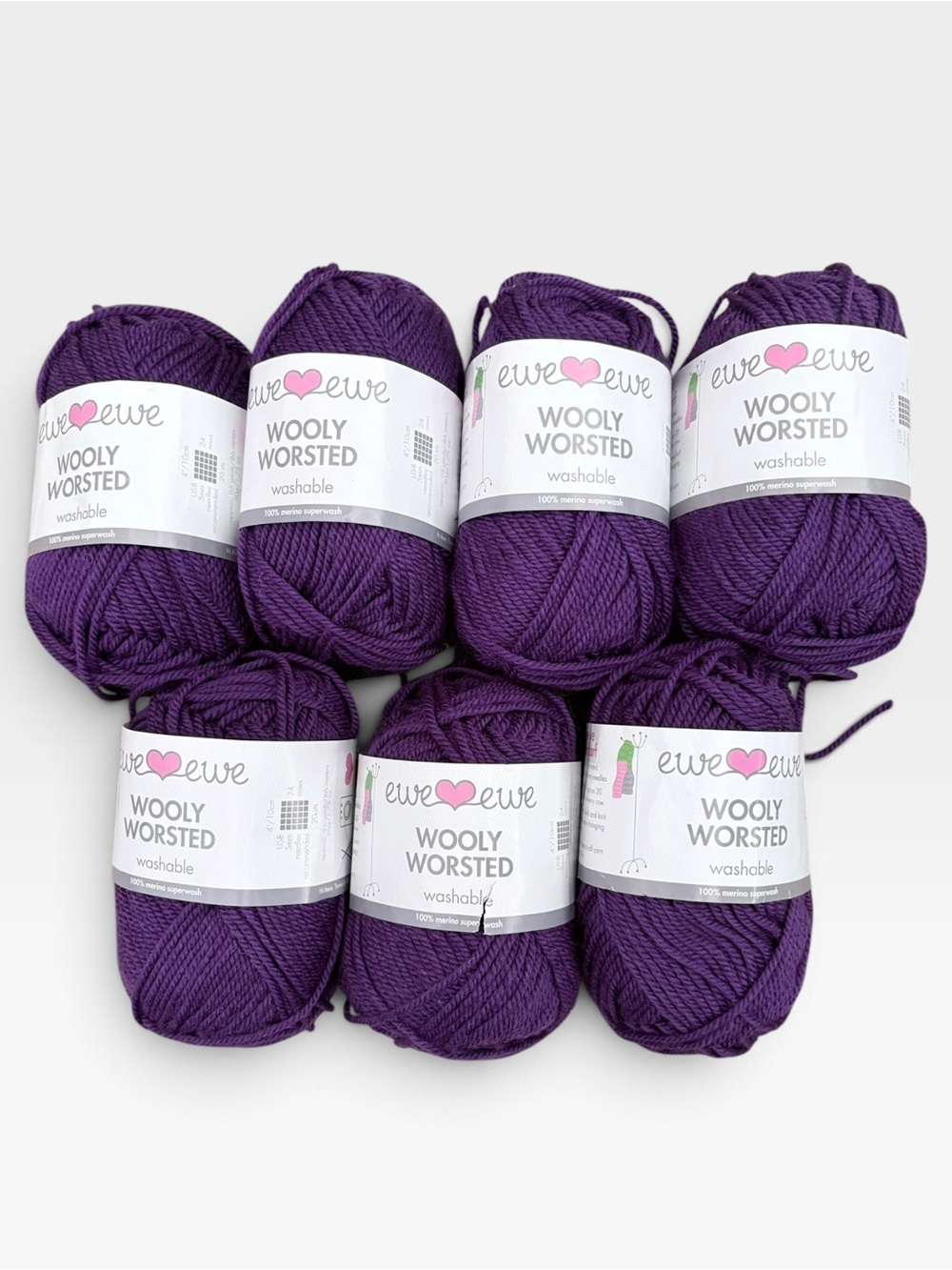 Ewe Ewe Wooly Worsted Merino Wool Yarn Made in Italy Purple 7 Skein Lot